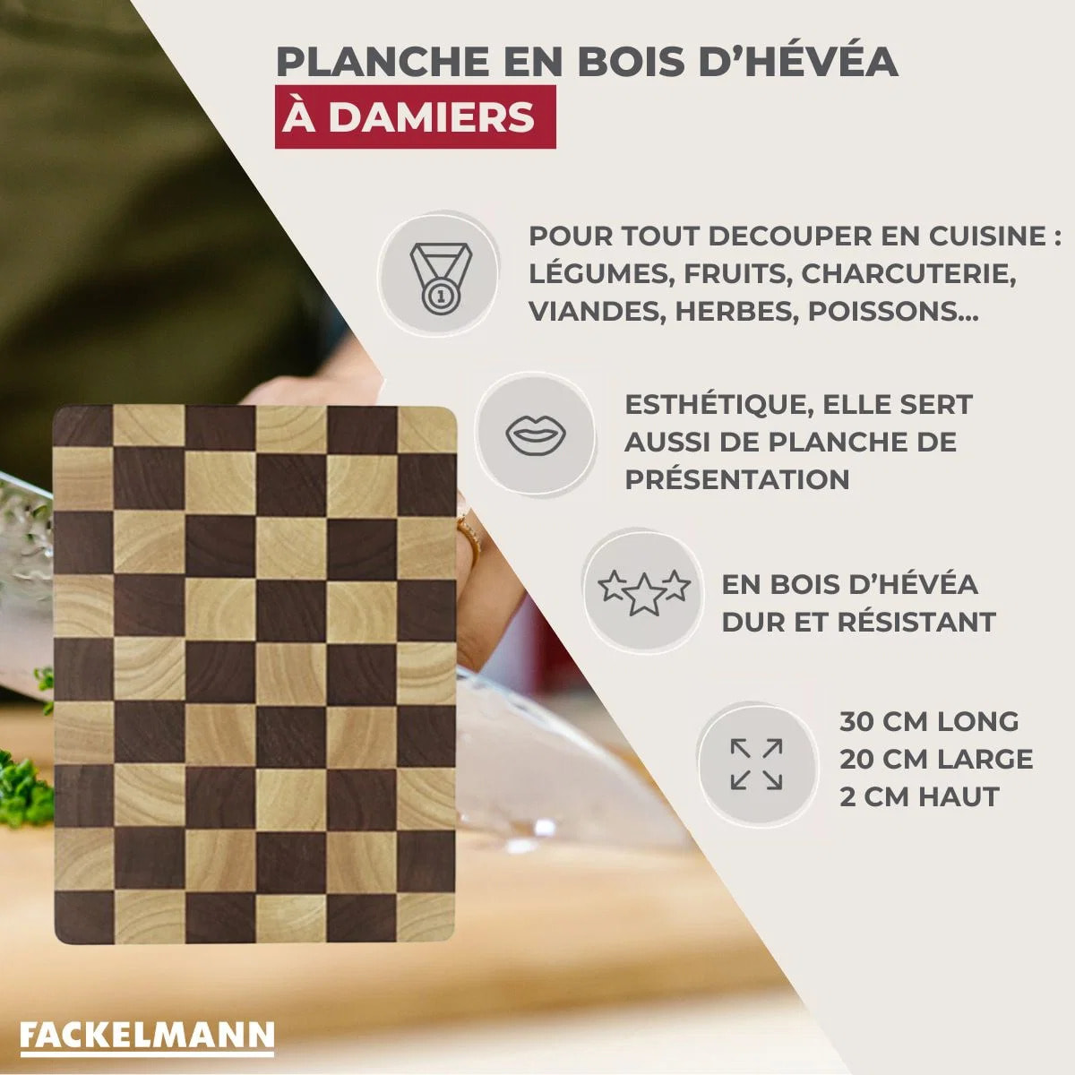 Planche à découper en hévéa Fackelmann Boissellerie