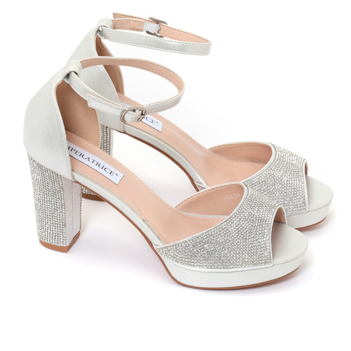 Sandali in simil pelle con tacco alto comodo ricoperti di strass