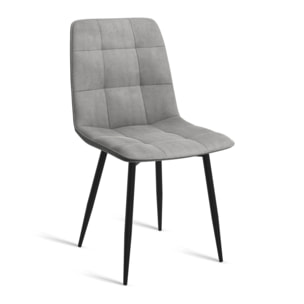 Chaises Linda velours gris clair pieds noirs - lot de 6