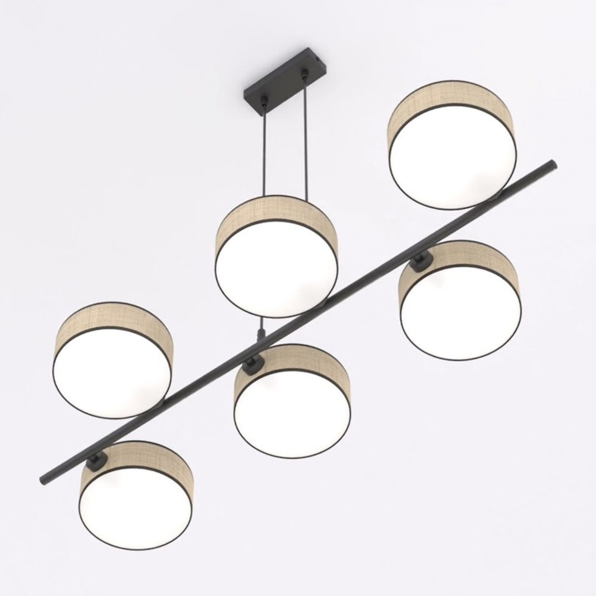 Lampada a sospensione Drumz in acciaio nero e rattan