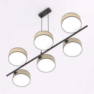Lampada a sospensione Drumz in acciaio nero e rattan