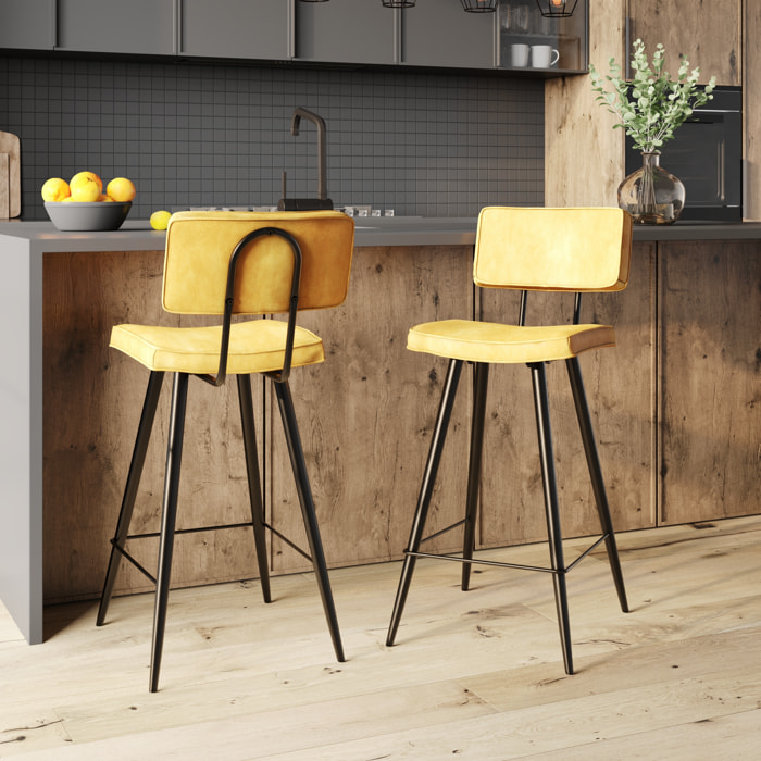 Lot de 2 chaises de bar mi-hauteur 66 cm cuir synthétique jaune - Texas
