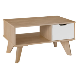 Mesa de centro VIPPER - 1 cajón y 1 hueco - nogal y blanco - 80x50x44cm