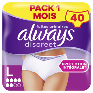 40 Culottes pour Fuites Urinaires Always Discreet - Taille L - Normal