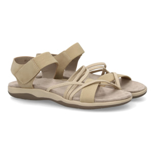 Sandalias planas de mujer diseño moderno, comodas con cierre de cierre autoadherente y con tiras elasticas cruzadas