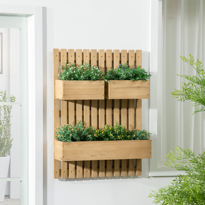 Jardinera de Pared con Enrejado Jardinera Vertical de Madera con 3 Macetas Móviles y Orificio de Drenaje para Jardín Terraza Patio 60x16x80 cm Natural