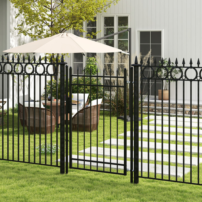 Puerta de Jardín Puerta para Valla de Acero Galvanizado con Decoración de Flechas Cerradura y Llaves Puerta para Exterior Patio 107x204 cm Negro