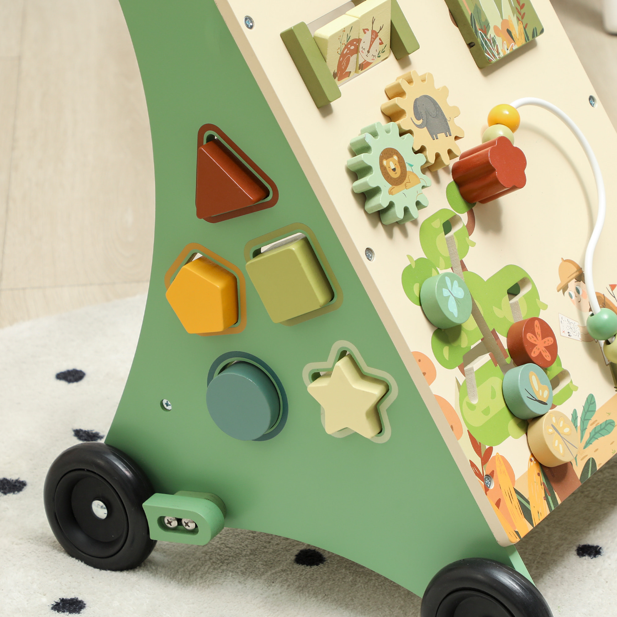 Andador Madera Bebé, Juguete de Andador, Centro de Actividades de Aprendizaje Montessori Control de Velocidad, con Xilófono, Engranajes, Laberinto, Cuentas, Para Niños de +18 Meses, Verde