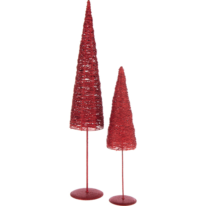 J-Line décoration Sapin De Noël Sur Base - métal/papier - rouge - large