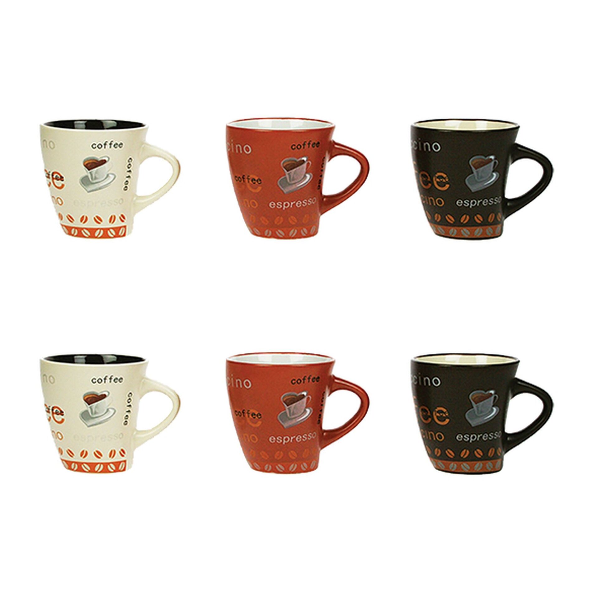 Lot de 6 tasses en grès 3 couleurs assorties 15cl NOVA