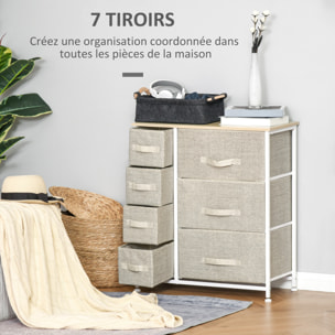Meuble de rangement commode design 64L x 30l x 71H cm 7 tiroirs métal MDF non tissé blanc