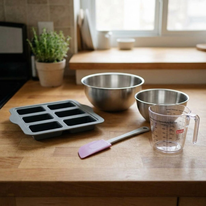 Set pâtisserie avec moule à 6 financiers silicone, 2 bols à mixer, verre mesureur et spatule Zenker