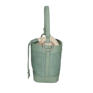 Borsa a secchiello da donna - Modello Alyssa - Pelle & Paglia - 13.0 x 16.0 x 10.0 cm