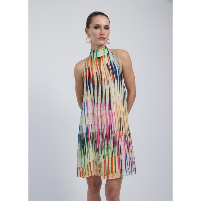 Abito corto con stampa multi-stripe
