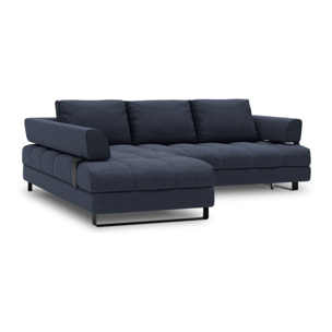 Canapé d'angle gauche convertible avec coffre de rangement "Clinton" 5 places en tissu structurel bleu foncé