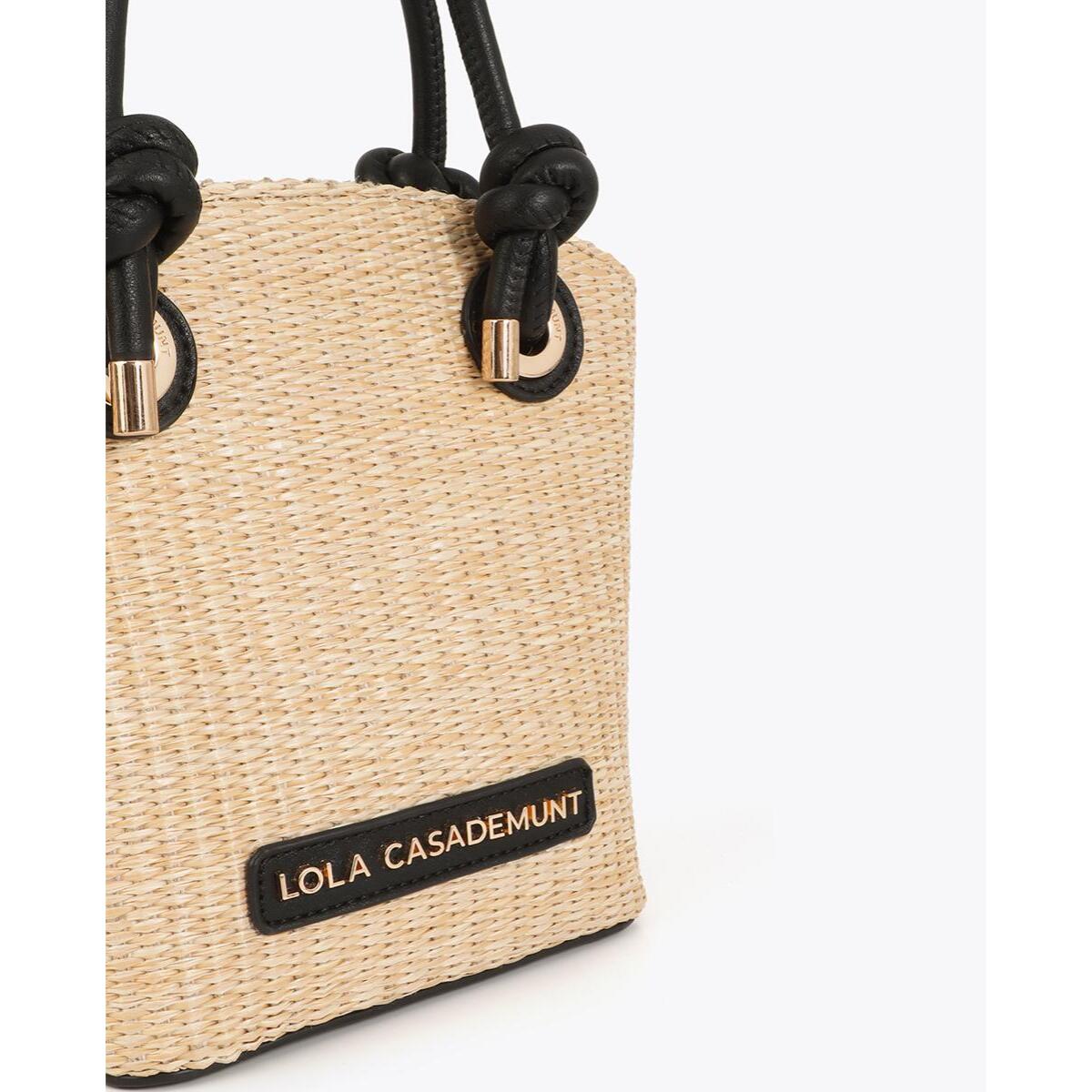 Borsa a mano effetto rafia abbinata ad effetto pelle