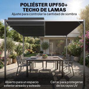 Pérgola de Jardín 3x4 m, Cenador de Jardín con Techo de Lamas Orientables, Estructura de Metal, Protección UPF50+, Pabellón para Exterior, Patio, Terraza, Gris Oscuro