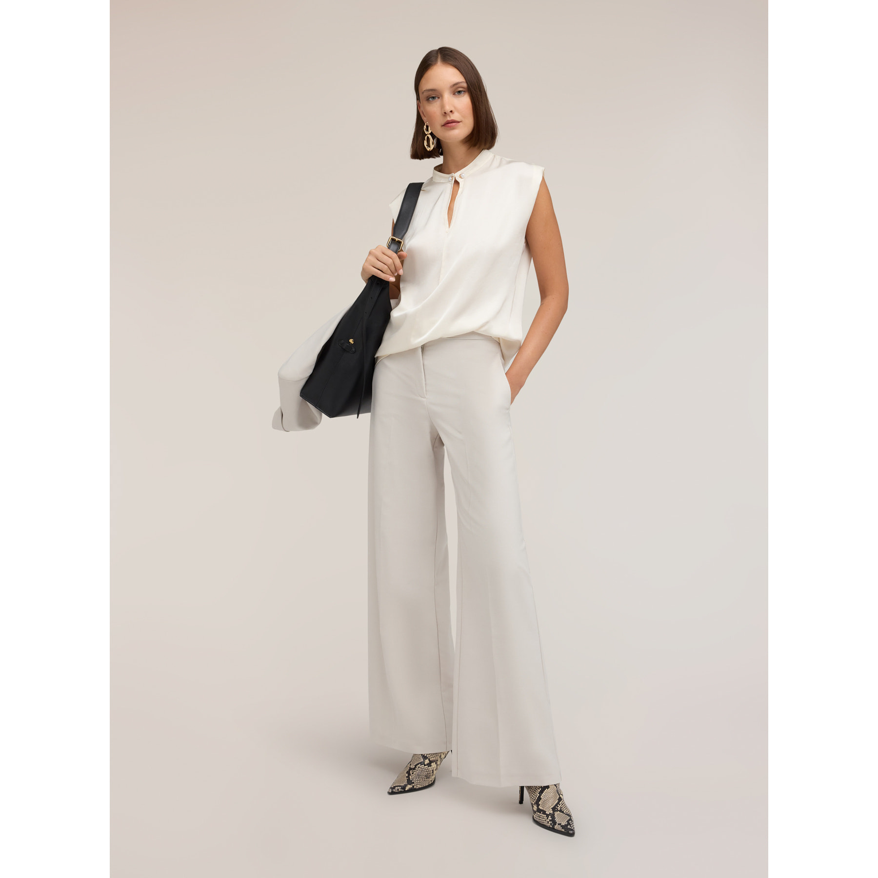Motivi - Blusa in raso con scollo alla coreana - Bianco