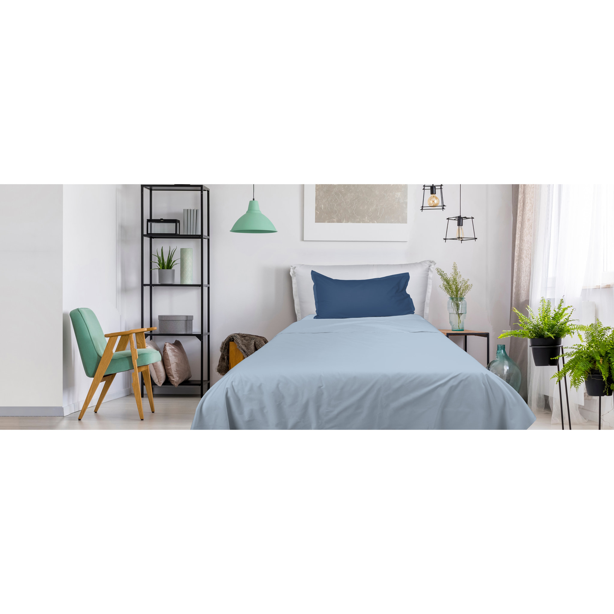 UNO CASA DESIGN Completo Letto Bice 25 Bicolor in Puro Cotone_Singolo_avio