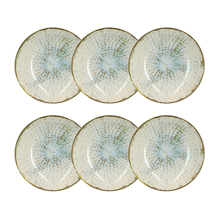 Lot de 6 assiettes creuses 21cm en faience bleu et blanc MINERAL