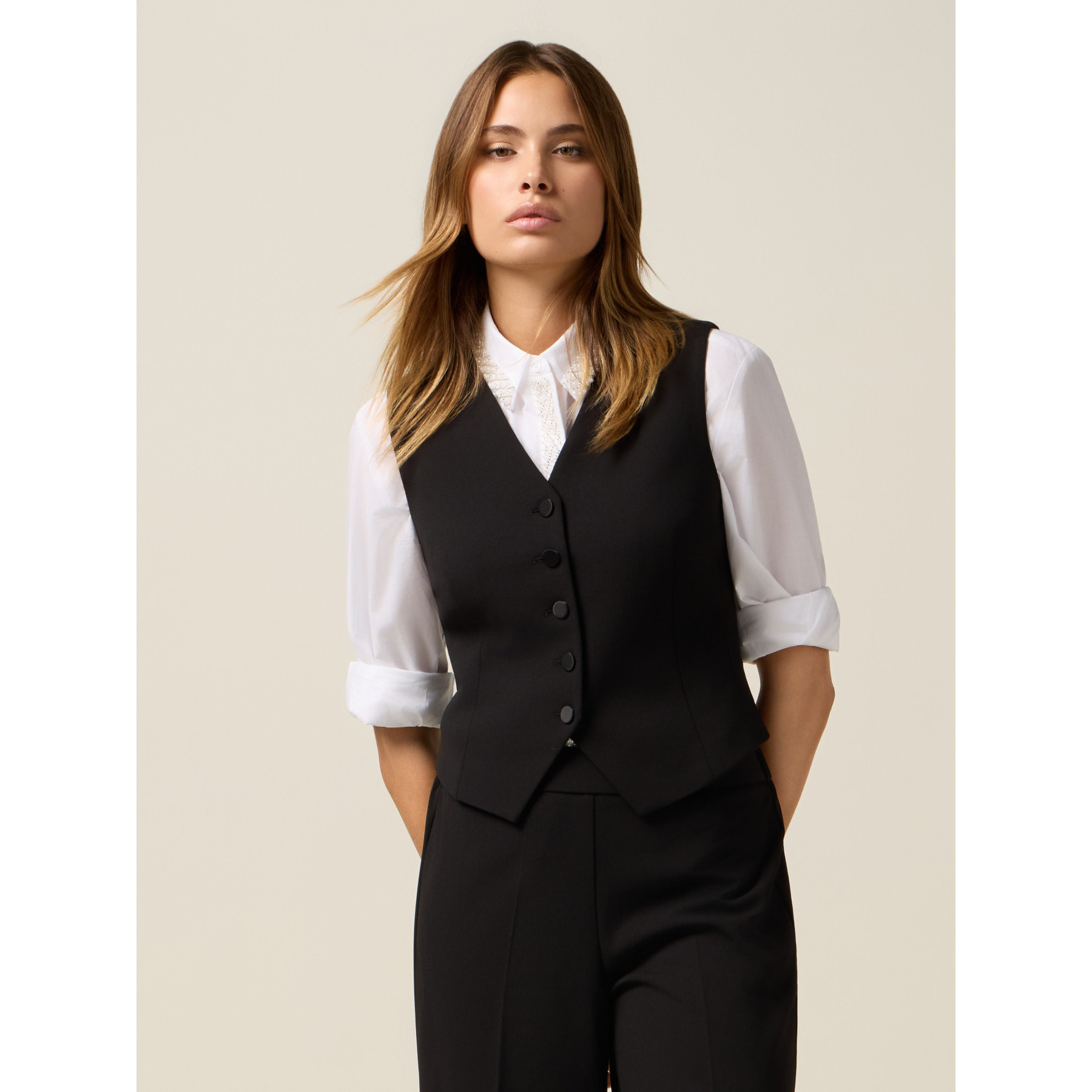 Oltre - Gilet in tessuto crêpe - Nero