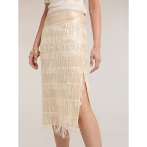 Motivi - Falda tubo de tul con flecos - Beige