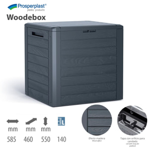 Baúl de jardín WOODEBOX 140L., dimensiones (mm) 585x460x550, color Antracita