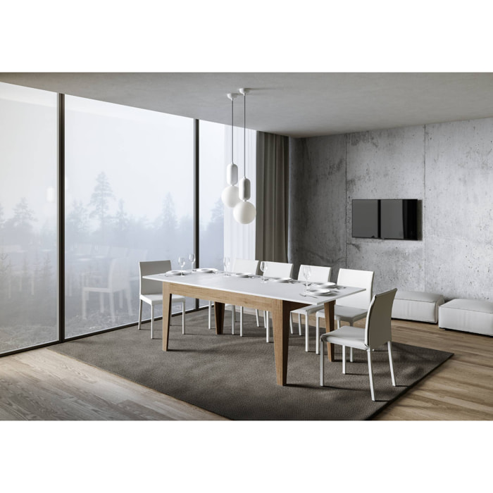 Mesa extensible 90x160/220 cm Cico Mix tapa Fresno Blanco patas Roble Natural