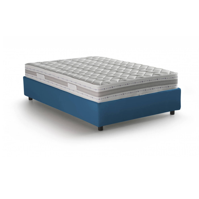Letto matrimoniale Apel, Letto contenitore con rivestimento in tessuto, 100% Made in Italy, Apertura frontale, con materasso Cm 160x190 incluso, Blu