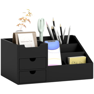 Organizador de Escritorio de Bambú Organizador de Mesa con 2 Cajones 6 Compartimentos y Estante para Oficina Hogar 33x20,5x15,5 cm Negro