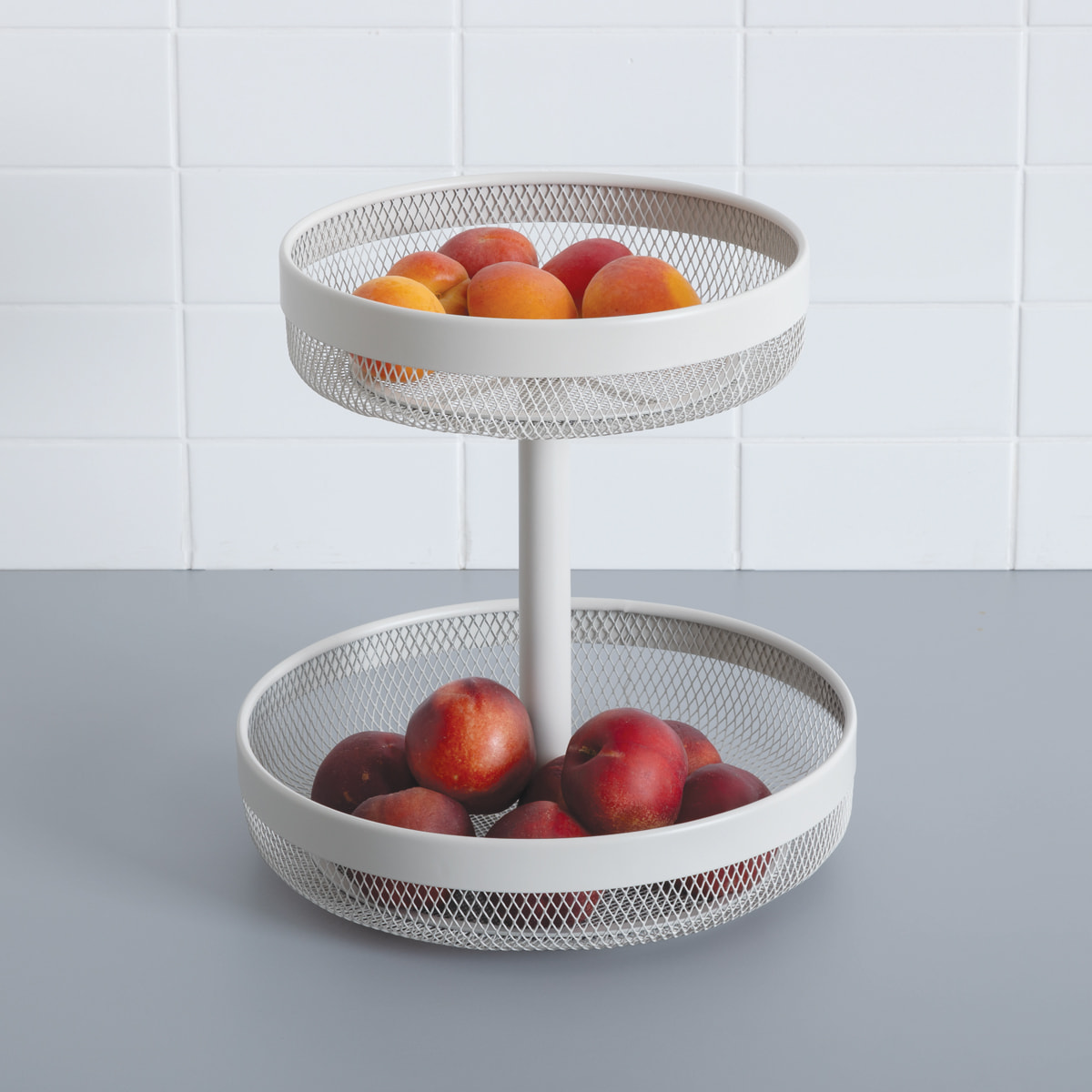 Corbeille "Mayaj" 2 niveaux en métal beige