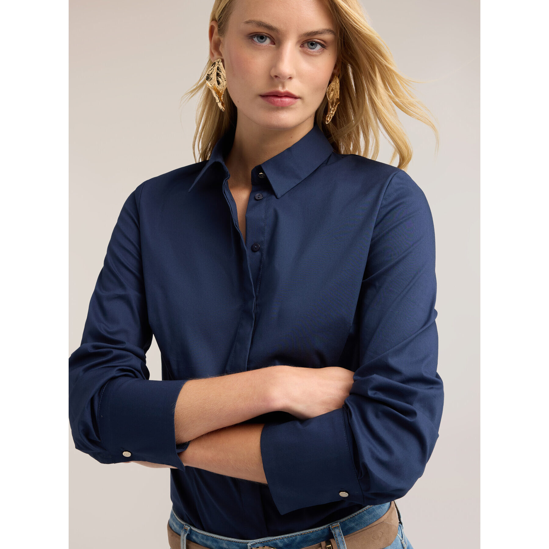 Motivi - Camicia in popeline con bottoni nascosti - Blu