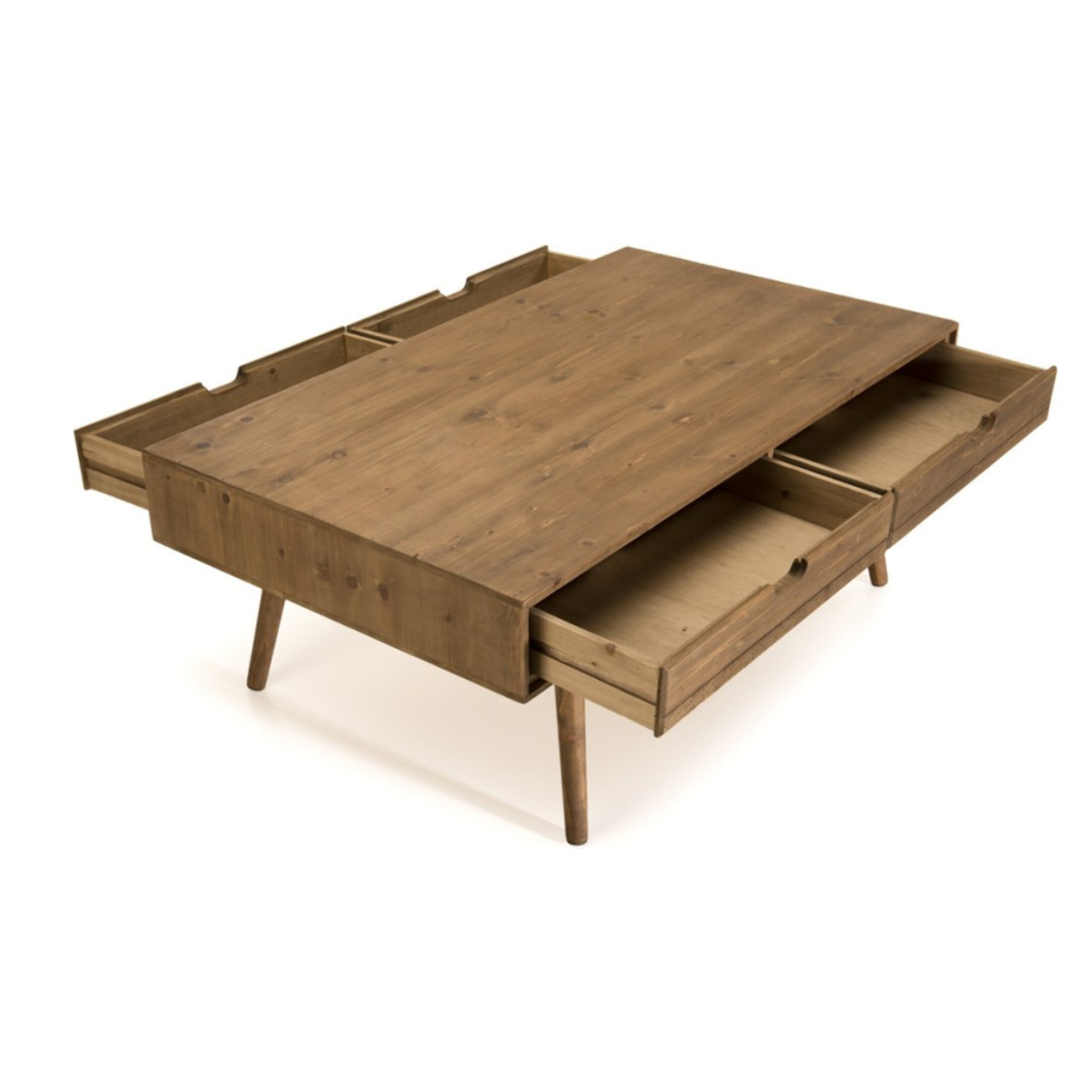 ANDY - Table basse marron scandi rectangulaire 4 tiroirs bois Sapin