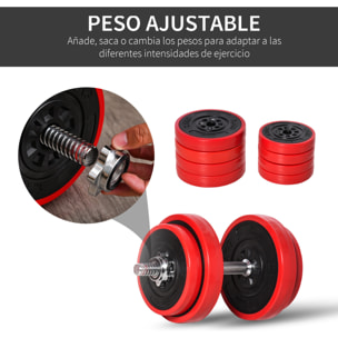 Juego de Mancuernas 20 kg Ajustables 2 en 1 con 8 Discos Barras Biela Ajustable