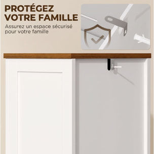 Meuble de salle de bain, meuble de rangement, 2 portes, tiroir, compartiment ouvert et étagères réglables, blanc
