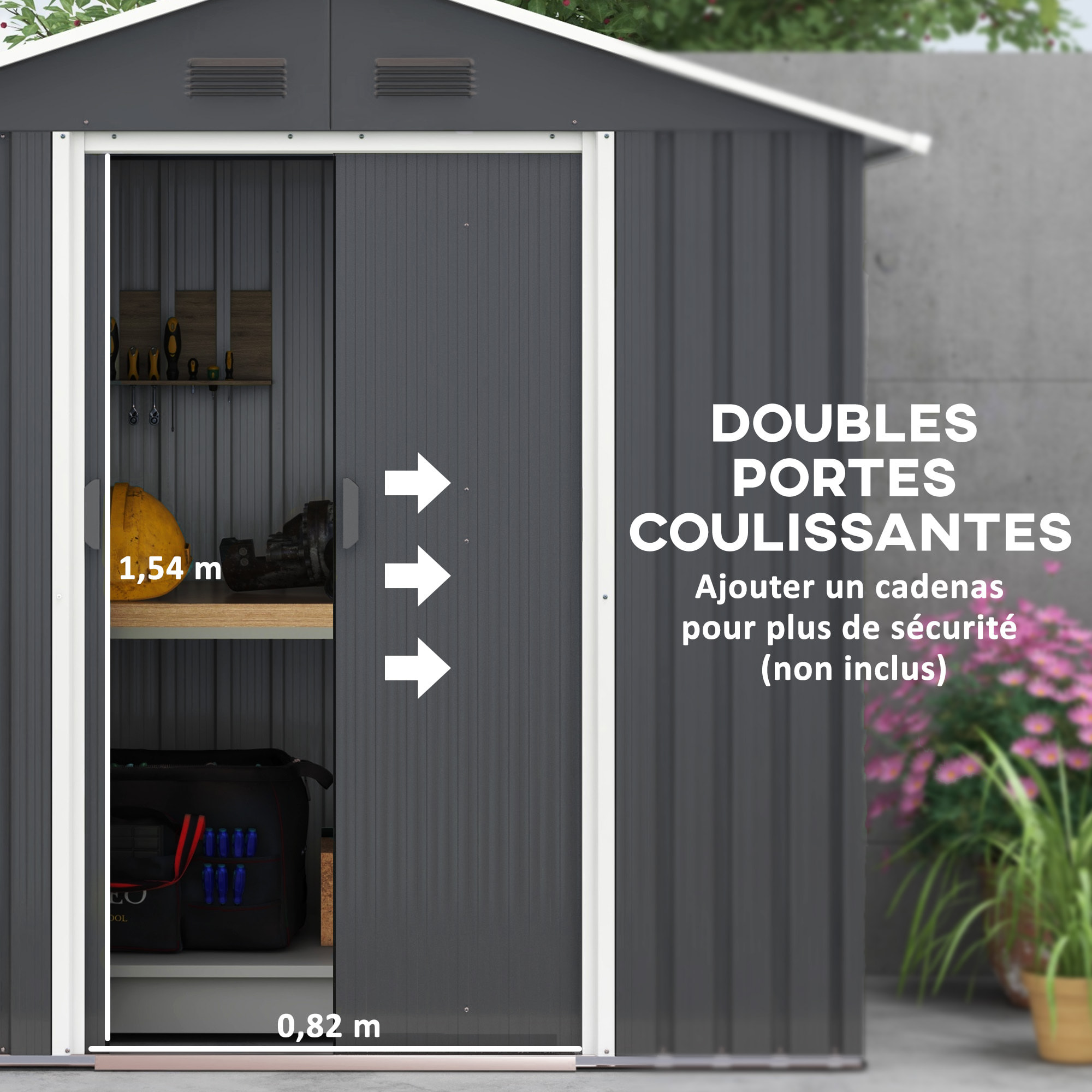 Abri de jardin - remise pour outils - cabanon porte verrouillable - dim. 194L x 110l x 184H cm - tôle d'acier anthracite