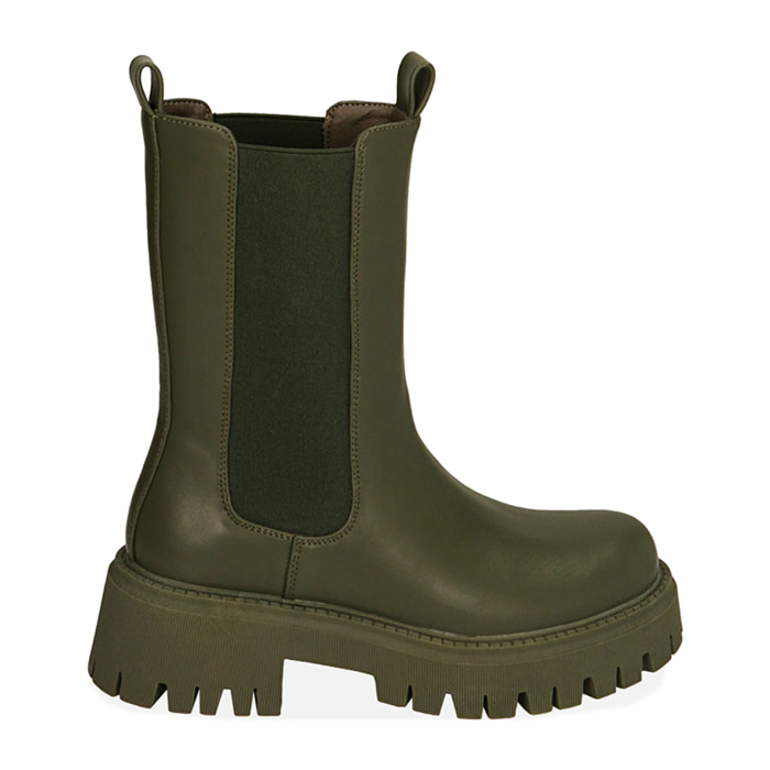 Botas Chelsea verde militar, tacón 5,5 cm.