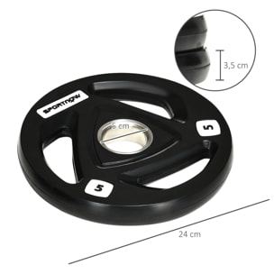 Juego de 2 Discos de Pesas Olímpicas de Hierro Fundido 5 kg Placas de Pesas Recubierta de Goma con Barra Tri-Grip y Orificio de 5 cm para Fitness en Gimnasio Casa Ø24x3,5 cm Negro