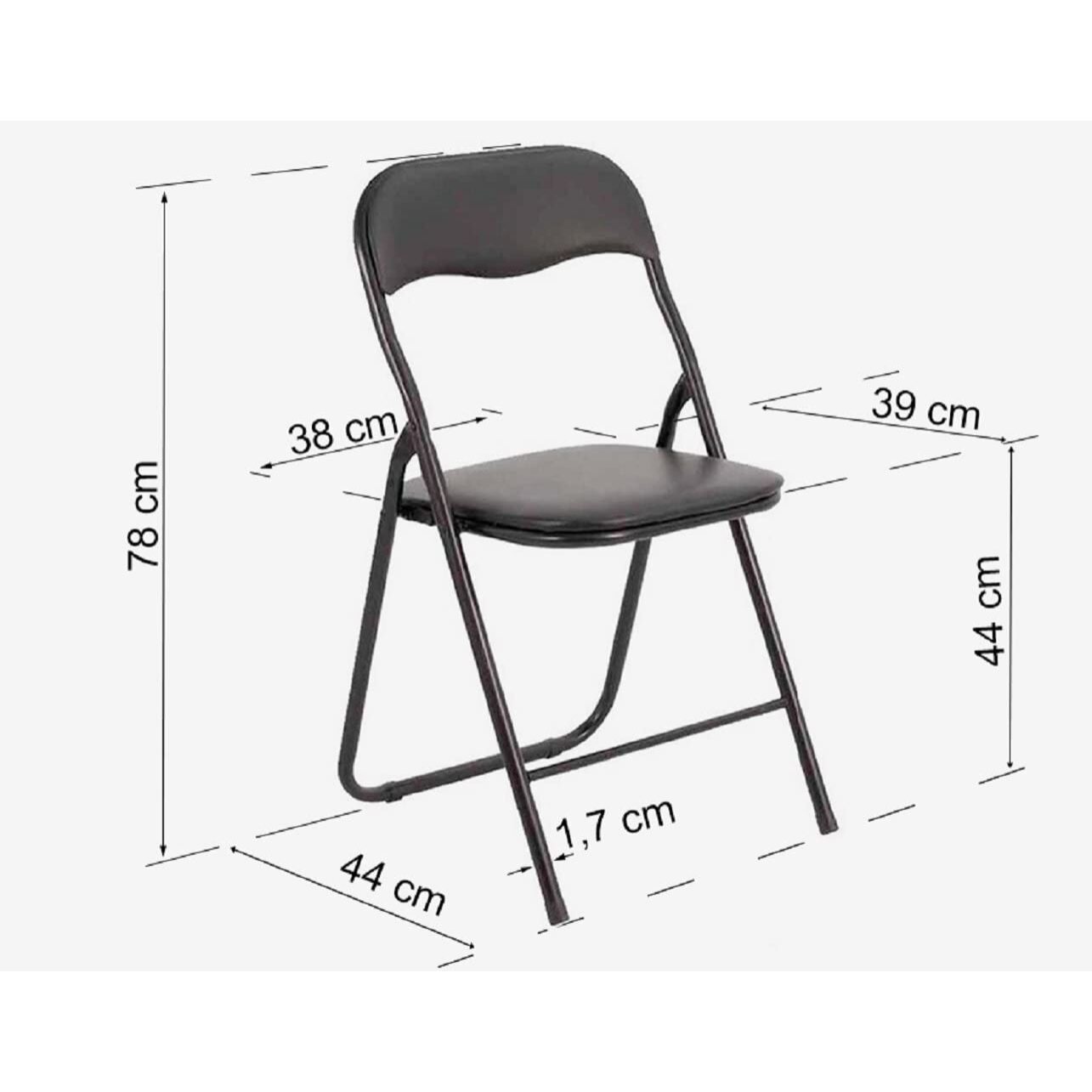 Set 6 Sedia Pieghevole Slim Opaca Metallo Sedie Salvaspazio Ufficio Casa Campeggio Salotto Cucina Ecopelle Comoda Seduta Imbottita 78x44x44 cm Nero