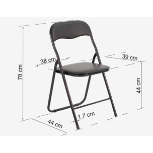 Set 6 Sedia Pieghevole Slim Opaca Metallo Sedie Salvaspazio Ufficio Casa Campeggio Salotto Cucina Ecopelle Comoda Seduta Imbottita 78x44x44 cm Nero