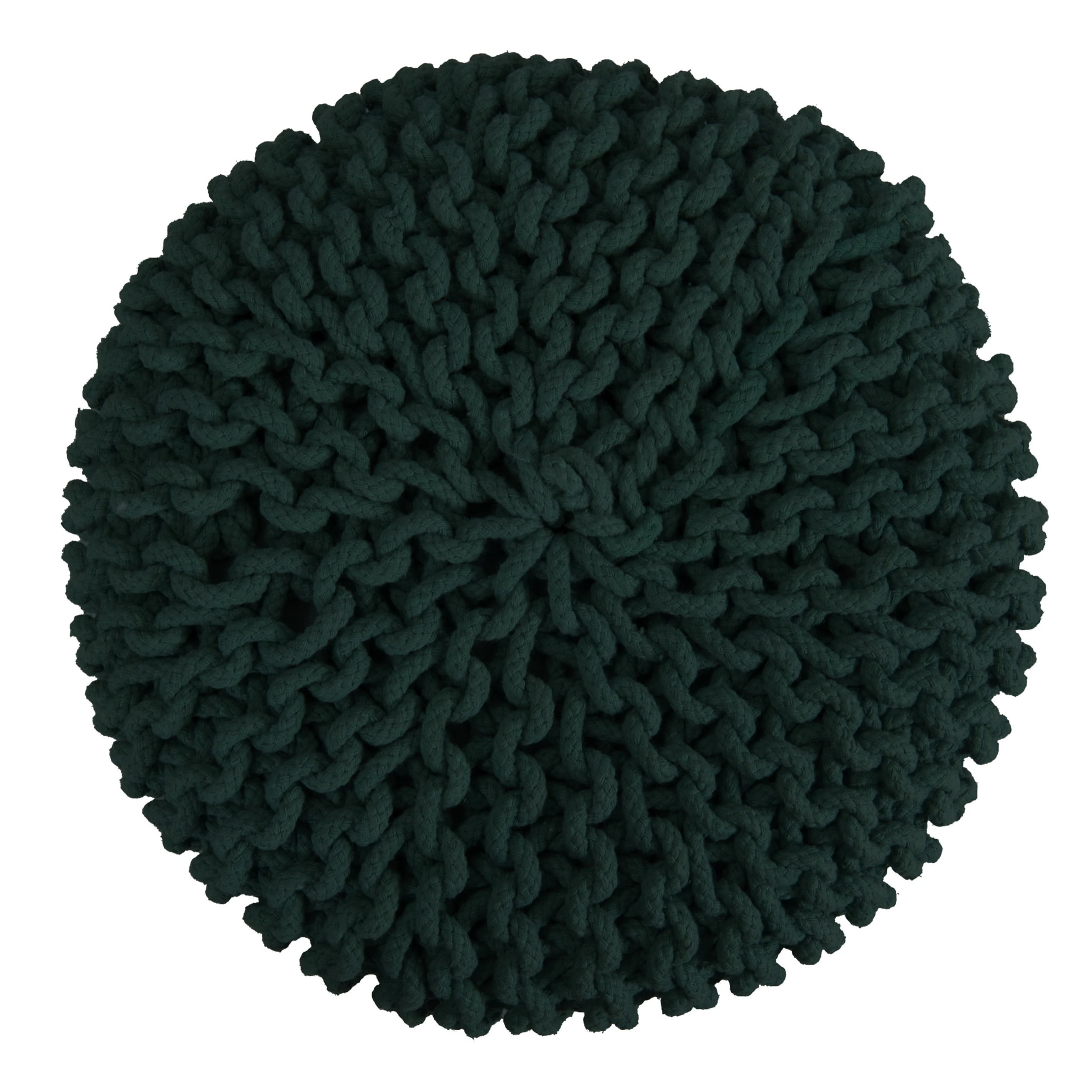 Petit tabouret tricot en coton vert sapin - Lisa