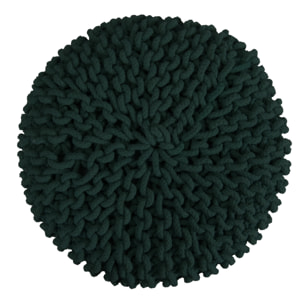 Petit tabouret tricot en coton vert sapin - Lisa