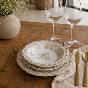 Lot de 6 assiettes plates fleuries en grès miel 26cm FAUSTINE
