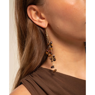 Pendientes de mujer de acero con doble cadena y piedras