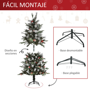 HOMCOM Árbol de Navidad Artificial 150 cm con 440 Ramas 39 Piñas y 39 Bayas Hojas de PVC PE Base Plegable y Soporte Metálico Decoración Navideña para Interiores Verde