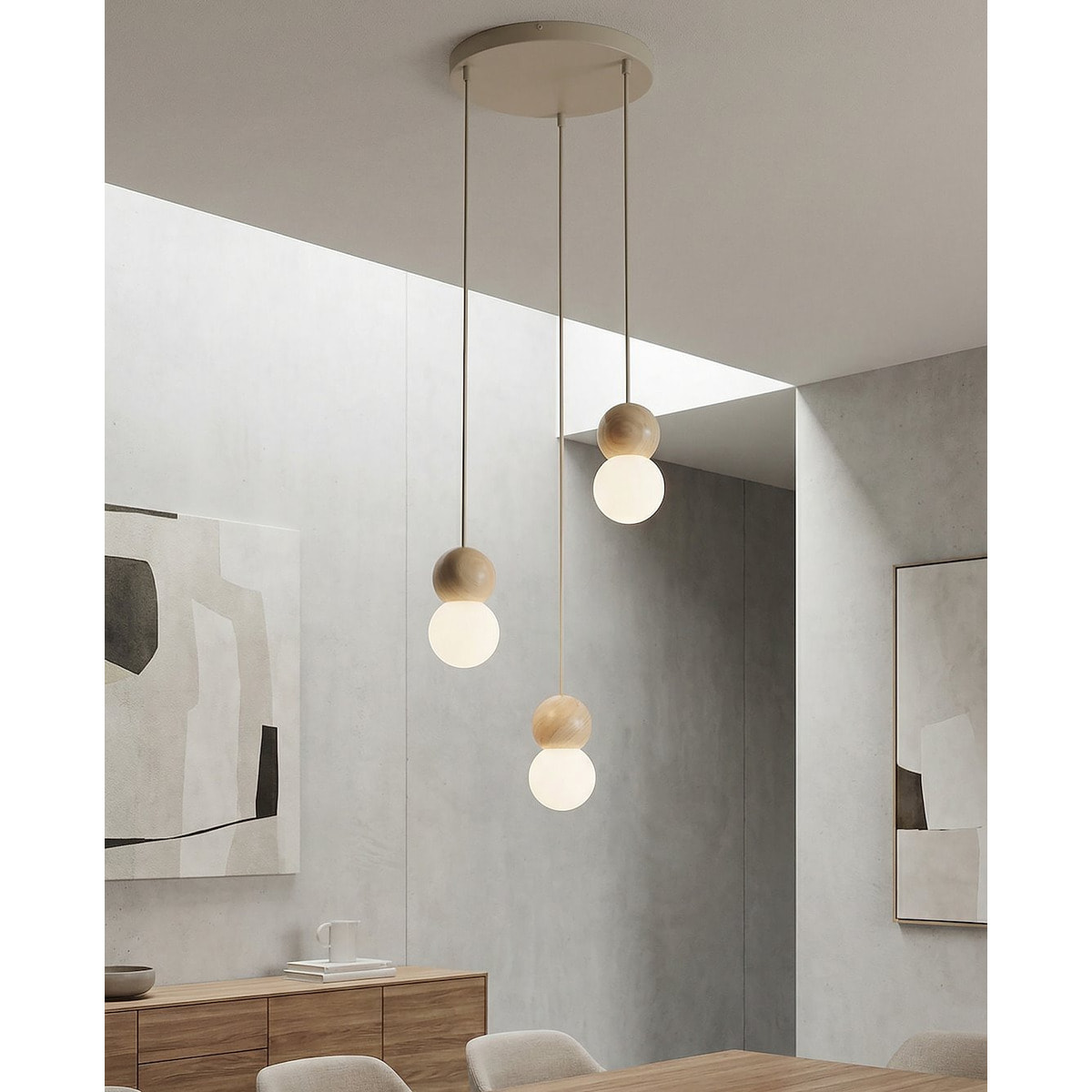 Lampada a sospensione LOOP in acciaio moka e legno naturale