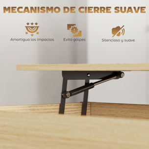 Mesa de Centro Elevable con Ruedas, Mesita de Salón con Compartimento Oculto, Estantes Abiertos, Mesa de Café para Comedor, Oficina, 105x50x67 cm, Madera Natural y Blanco