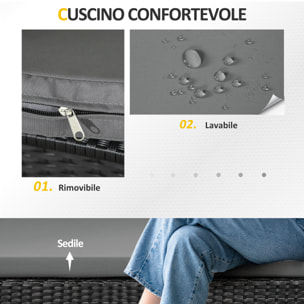 Outsunny Salotto da Esterno Rattan PE con Divanetto, 2 Poltrone con Cuscini e Tavolino in Vetro, Nero e Grigio