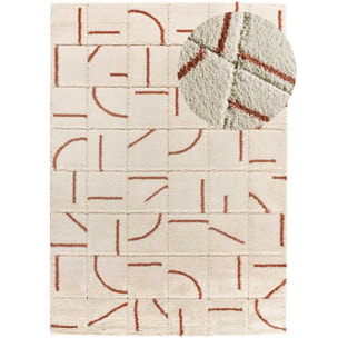 BRENDA Alfombra shaggy geométrica con relieve blanco y motivos caldera, varias medidas disponibles