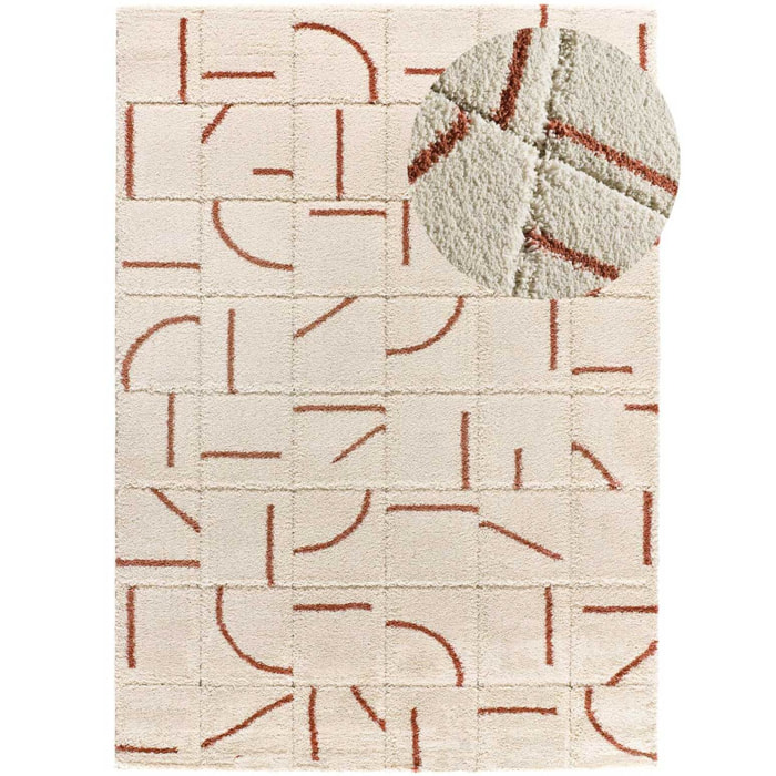 BRENDA Alfombra shaggy geométrica con relieve blanco y motivos caldera, varias medidas disponibles